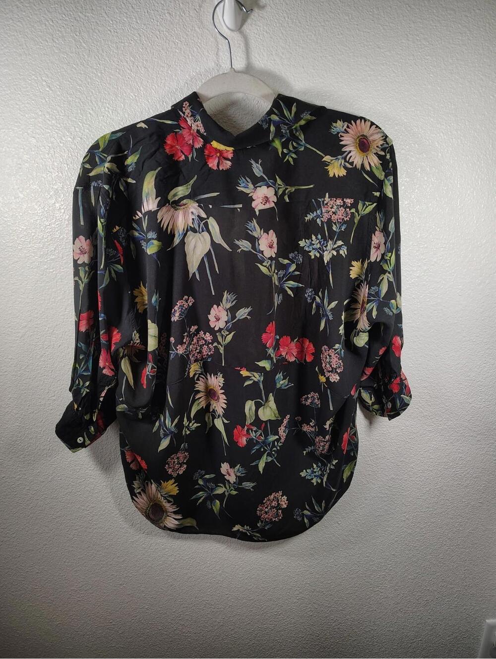 ZARA BLOUSE TUNIC BLACK FLORAL MULTICOLORED 3/4 SLEEVES femi - Picture 3 of 8